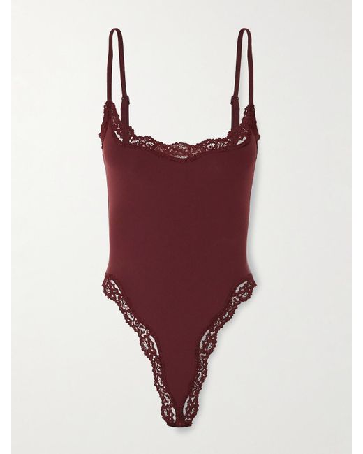 Skims Red Fits Everybody Lace-Trimmed Stretch Thong Bodysuit