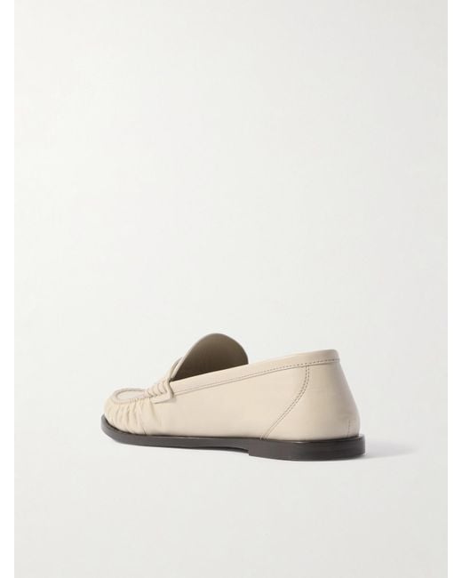 Saint Laurent Natural Laurent Glossed-Leather Loafers