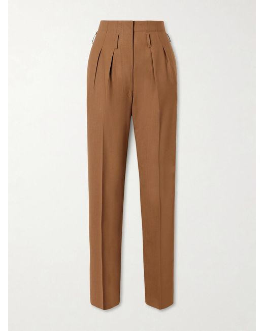 Giuliva Heritage Brown High-Rise Pleated Wool Tapered Pants