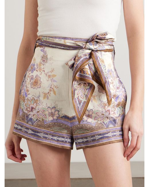 Zimmermann Natural Luna Scarf Belted Linen Shorts