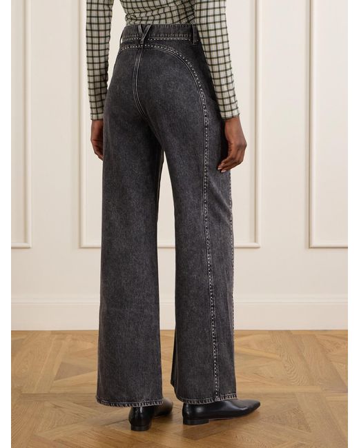 Veronica Beard Blue Grant Studded High-Rise Wide-Leg Jeans
