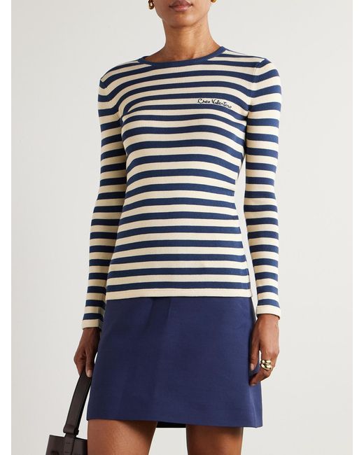 Valentino Garavani Blue Embroidered Striped Cotton Sweater