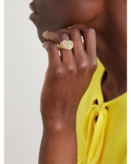 Yvonne Léon Natural Chevaliere Coeur 9-Karat, Diamond And Enamel Ring
