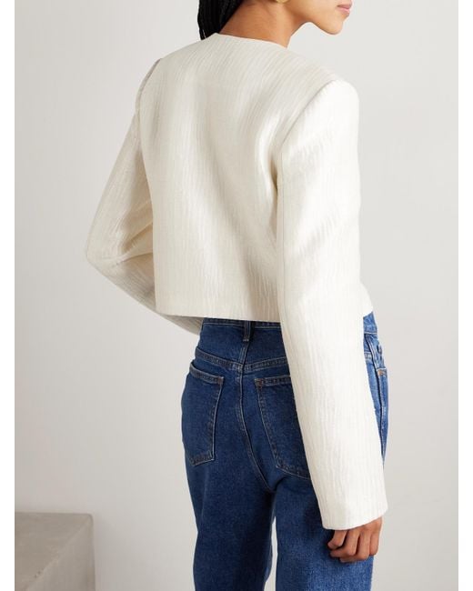 Brandon Maxwell Natural The Ryder Verkürzte Jacke Aus Seidensatin