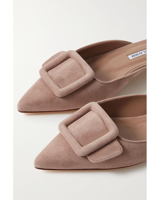 Manolo Blahnik Brown Maysale Slippers Aus Veloursleder Mit Schnalle