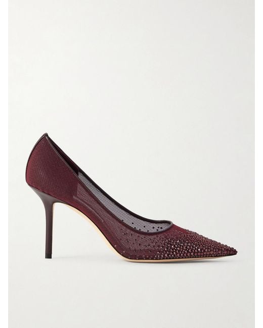 Jimmy Choo Pink Love 85 Crystal-Embellished Leather-Trimmed Mesh Pumps