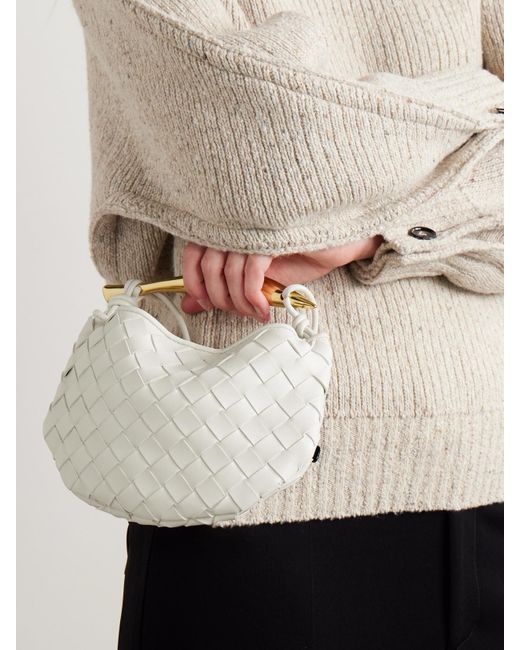 Bottega Veneta Natural Sardine Mini Intrecciato Leather Shoulder Bag