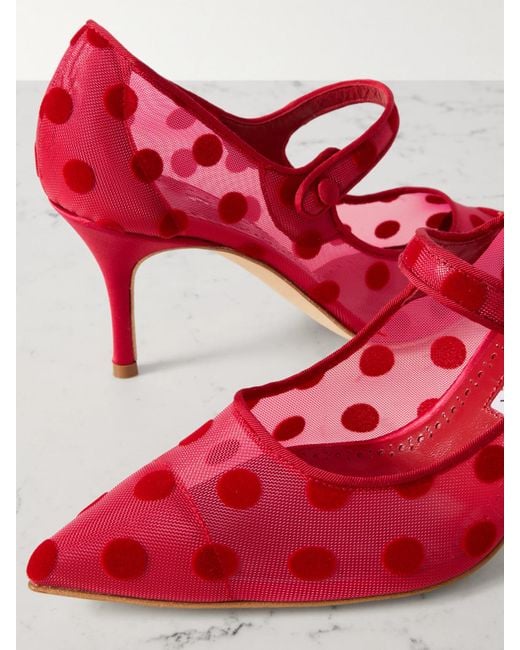 Escarpins Babies En Résille Floquée À Finitions En Gros-Grain Campari 70 Manolo Blahnik en coloris Pink