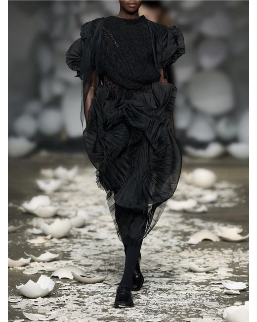 PAULINE DUJANCOURT Black Francisca Tulle-Trimmed Mohair-Blend Sweater