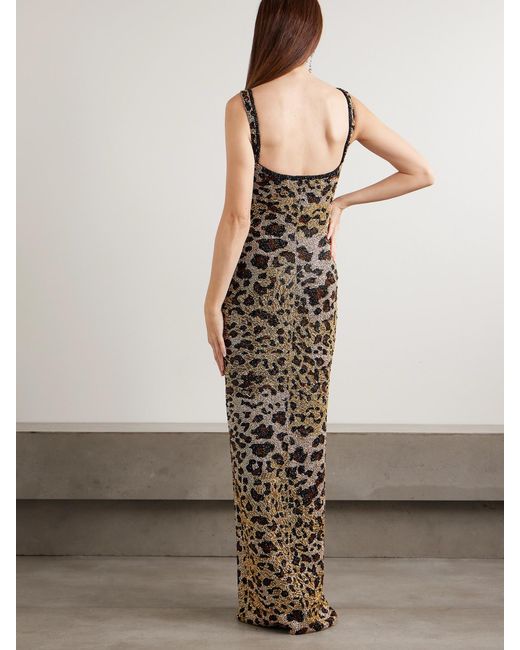 Clio Peppiatt Metallic Eartha Embellished Leopard-Print Stretch-Mesh Gown