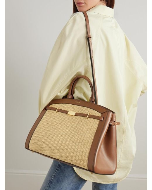 DeMellier London Natural The Hudson Leather-Trimmed Raffia Tote