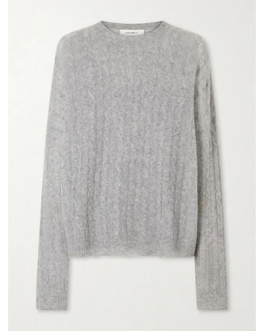 Lisa Yang Gray Amabel Cable-Knit Cashmere And Silk-Blend Sweater