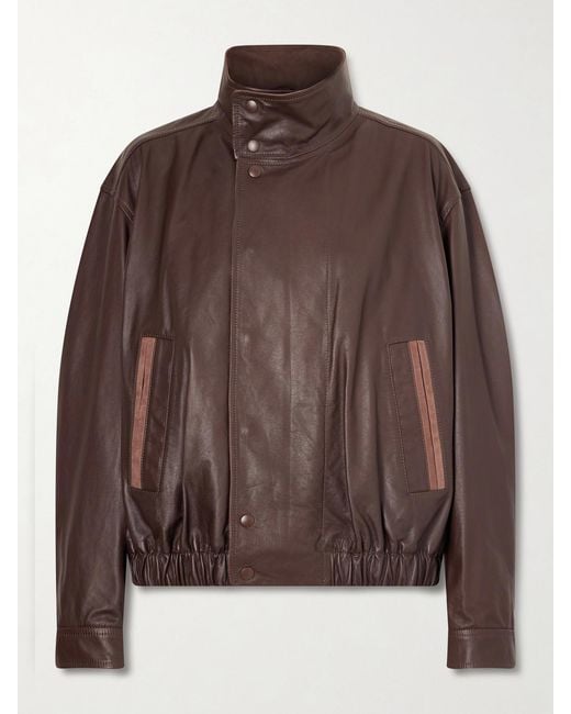 Lemaire Brown Suede-Trimmed Leather Jacket