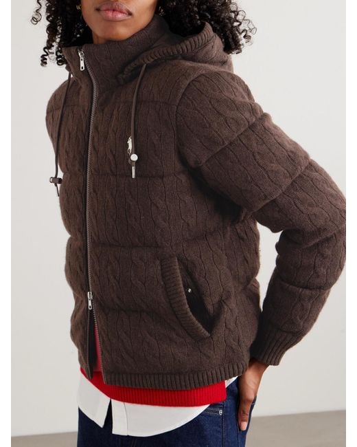 Polo Ralph Lauren Brown Hooded Padded Quilted Cable-Knit Wool And Cashmere-Blend Coat