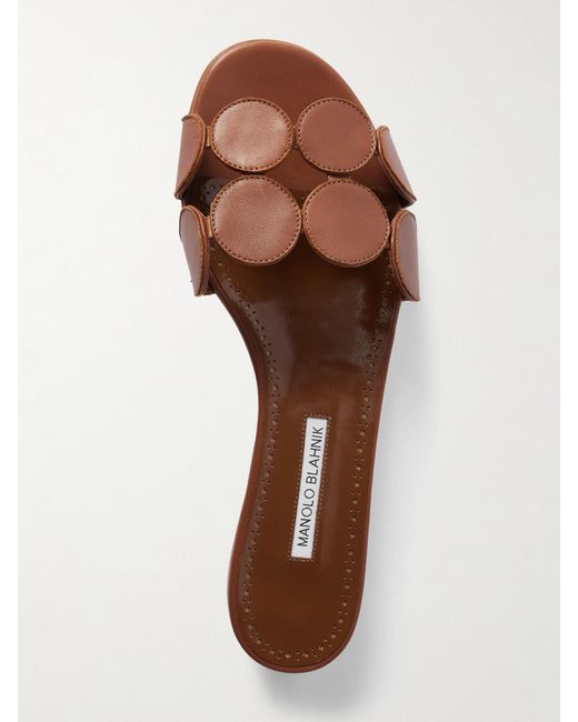 Manolo Blahnik Brown Haribalmu 10 Cutout Leather Slides