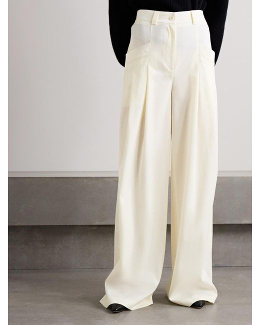 Altuzarra White Zanni Pleated Wool-Blend Wide-Leg Pants