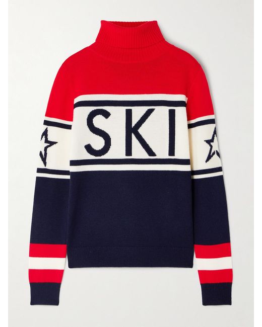 Perfect Moment Red Schild Intarsia Merino Wool Turtleneck Sweater