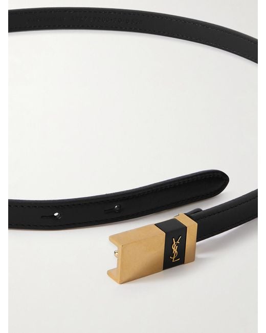 Saint Laurent White Cassandre Gürtel Aus Leder