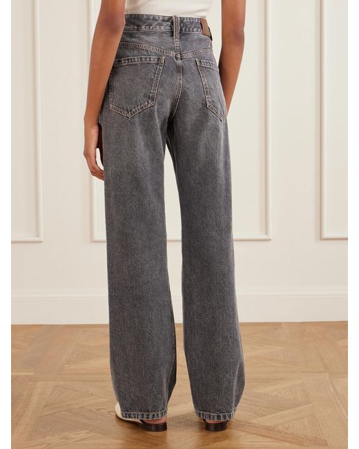 Brunello Cucinelli Gray Cotton Mid-Rise Wide-Leg Jeans
