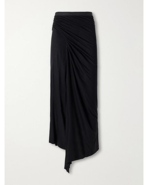 Rick Owens Black Anthem Draped Jersey Midi Skirt