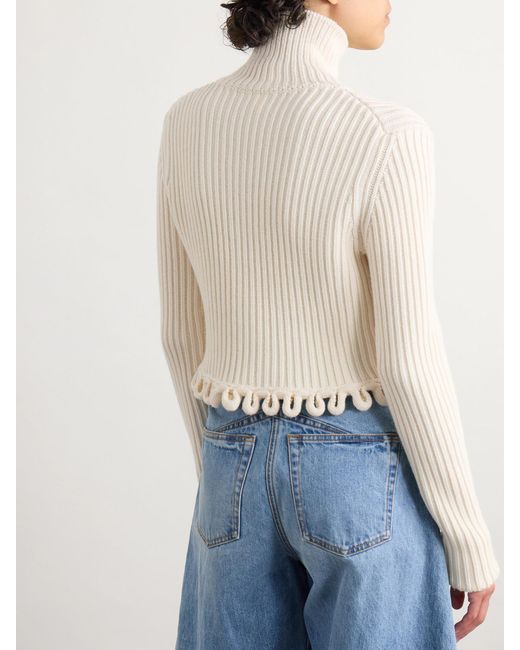 Alaïa Natural Lace-Up Ribbed Wool Sweater