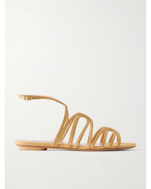 Aquazzura Natural Serenade Raffia Flat Sandals