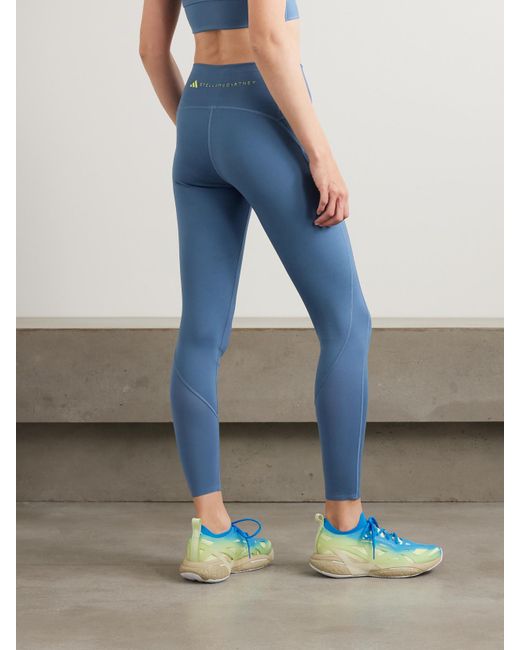 Adidas By Stella McCartney Blue Truepurpose Optime Perforated Printed Recycled Stretch-Jersey Leggings