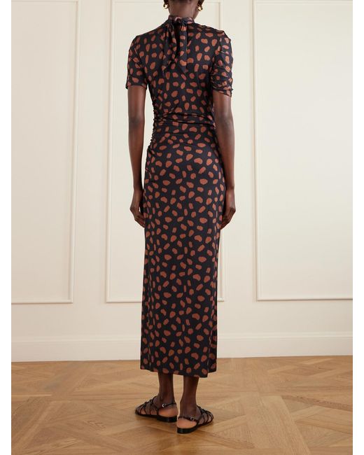 Johanna Ortiz Black Serene Safari Gathered Printed Jersey Midi Dress