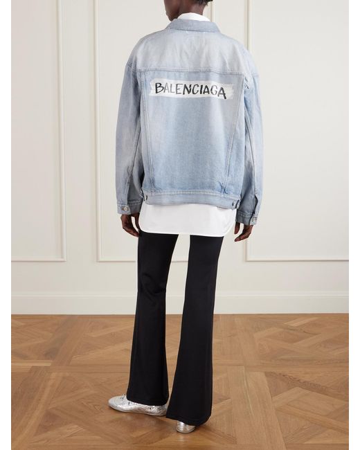 Balenciaga Blue Oversized Distressed Printed Denim Jacket