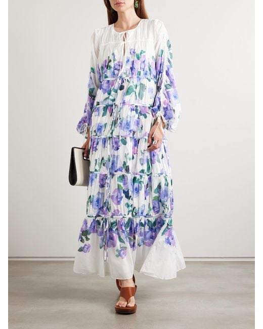 Aje. Blue Clover Maxikleid Aus Baumwoll-Voile Mit Blumenprint Zum Binden