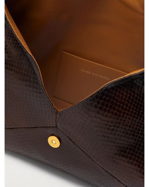 Dries Van Noten Black Mittelgroße Clutch Aus Leder Mit Schlangeneffekt
