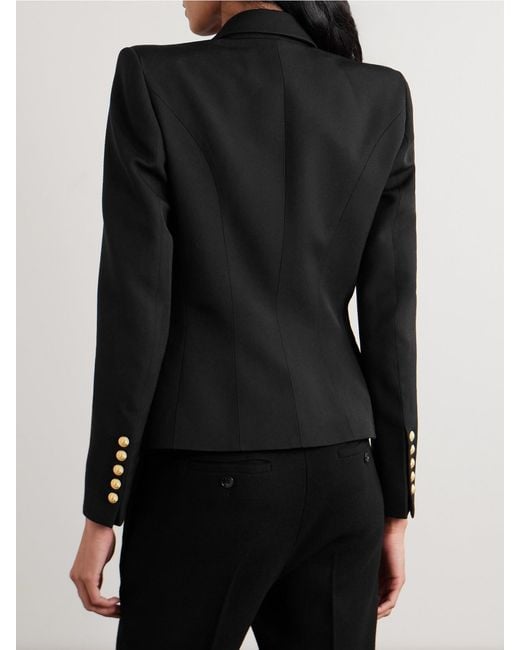 Balmain Black Doppelreihiger Blazer Aus Grain De Poudre Aus Wolle