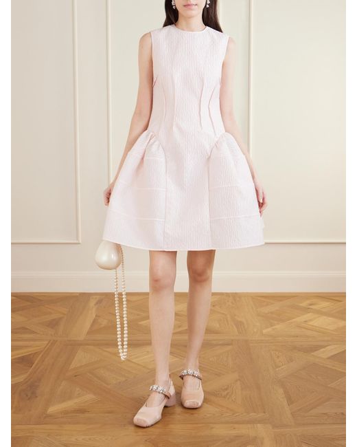 CECILIE BAHNSEN Pink Claudie Gathered Paneled Cloqué Midi Dress