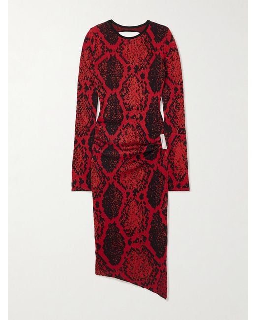 The Attico Open-Back Gathered Jacquard-Knit Midi Dress