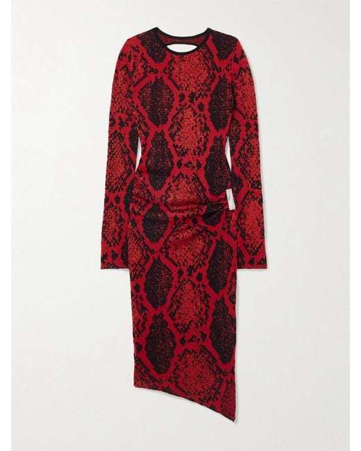 The Attico Red Rückenfreies Midikleid Aus Jacquard-Strick Mit Raffung