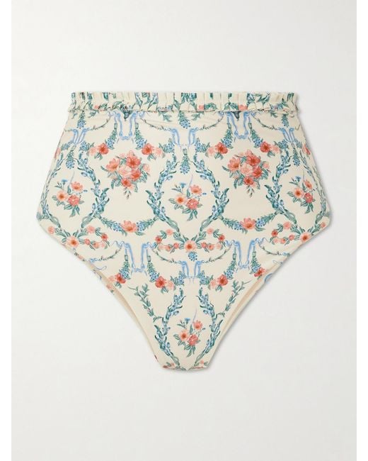 Agua Bendita White Nopal Mosqueta Ruffled Floral-Print Recycled Bikini Briefs