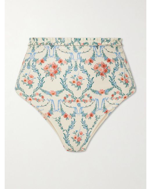 Agua Bendita White Nopal Mosqueta Ruffled Floral-Print Recycled Bikini Briefs