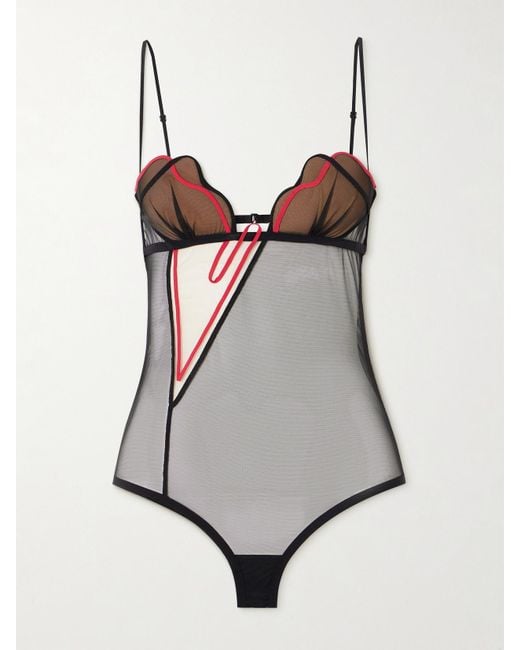 Nensi Dojaka Gray Heartbeat Body Aus Tüll Mit Applikationen