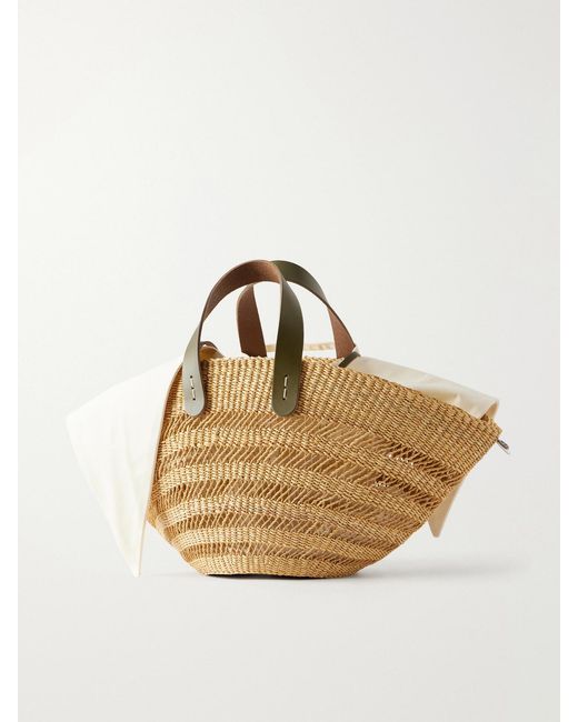 Muuñ Natural Chantelle Leather-Trimmed Raffia Tote