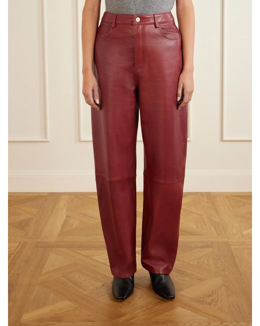 Arma Red Leather Wide-Leg Pants