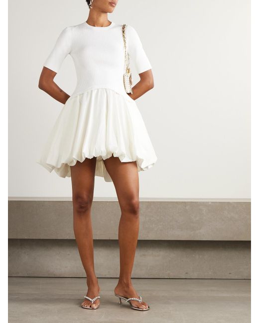 Jonathan Simkhai Natural Kenny Ribbed-Knit And Pleated Taffeta Mini Dress