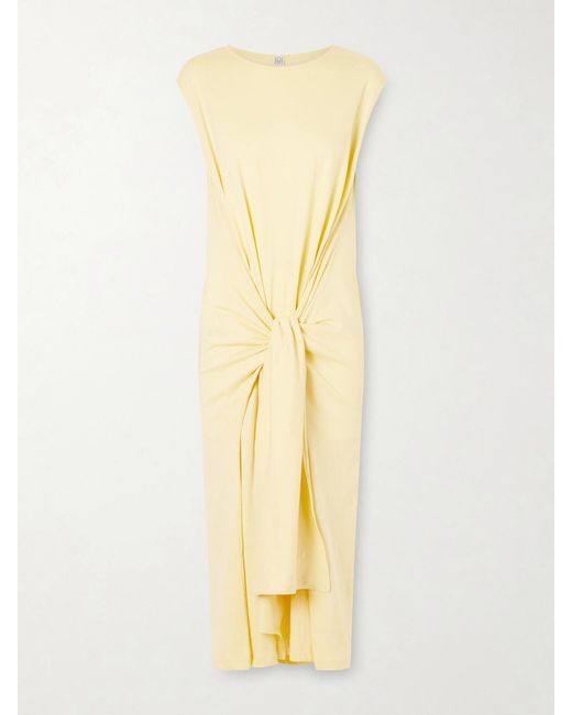 Totême  Yellow Tie-Detailed Cotton Midi Dress
