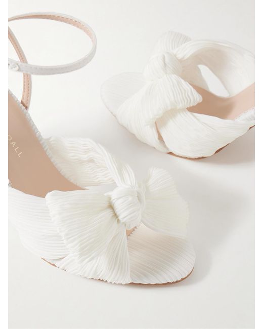 Loeffler Randall Natural Camellia Bow-Embellished Plissé-Organza Sandals