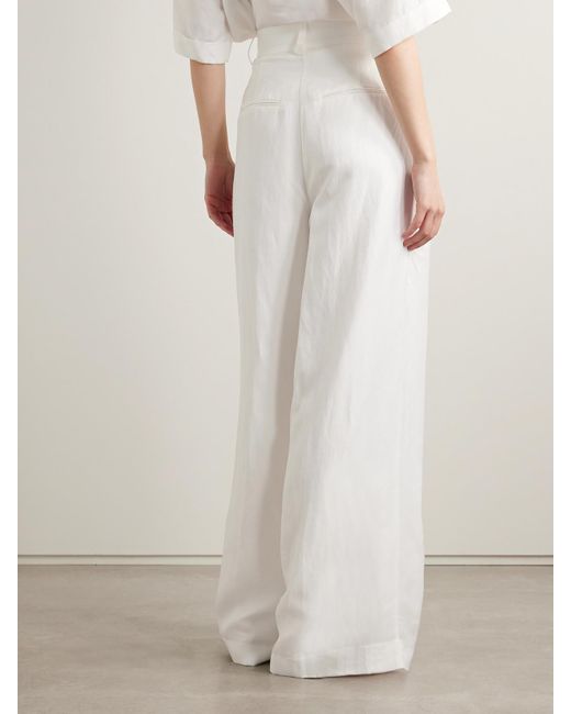 Anine Bing White Lou Pleated Woven Wide-Leg Pants