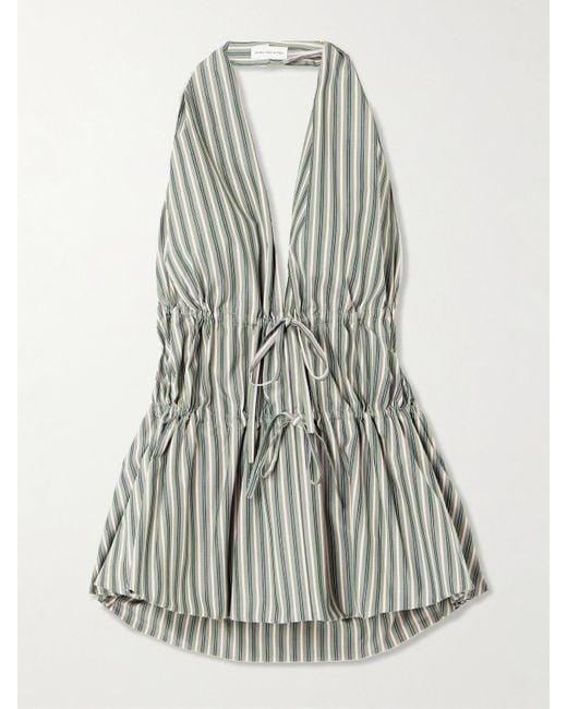 Dries Van Noten Green Striped Cotton Halterneck Top