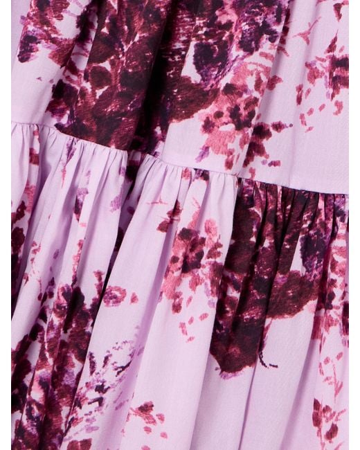 Erdem Pink Tiered Floral-Print Cotton Midi Dress