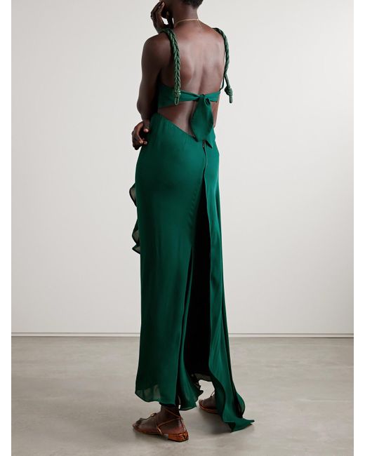 Robe Longue En Crêpe De Chine De Soie À Découpes Et À Drapé Sea Poem Johanna Ortiz en coloris Green