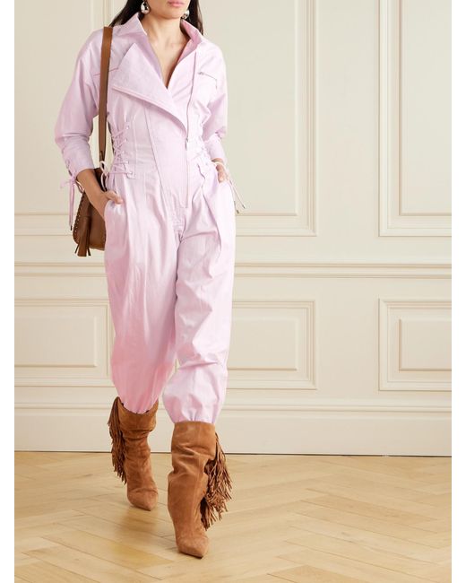 Isabel Marant Pink Irianna Lace-Up Pleated Cotton-Canvas Jumpsuit