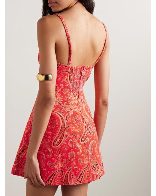 Cara Cara Claudine Paisley-Print Denim Mini Dress in Red | Lyst