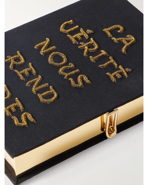 Olympia Le-Tan Black La Vérité Nous Rend Libre Embroidered Canvas Clutch